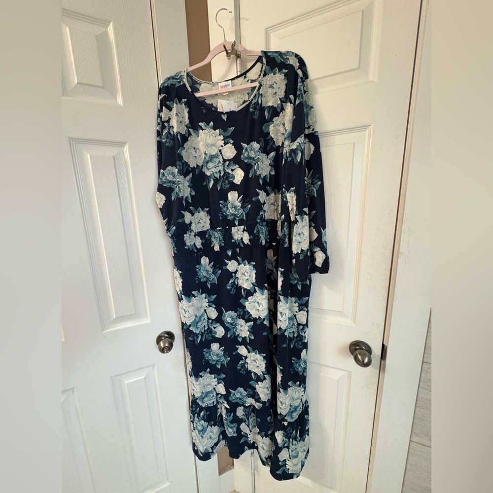 Blue and Ivory Floral Maxi Dress